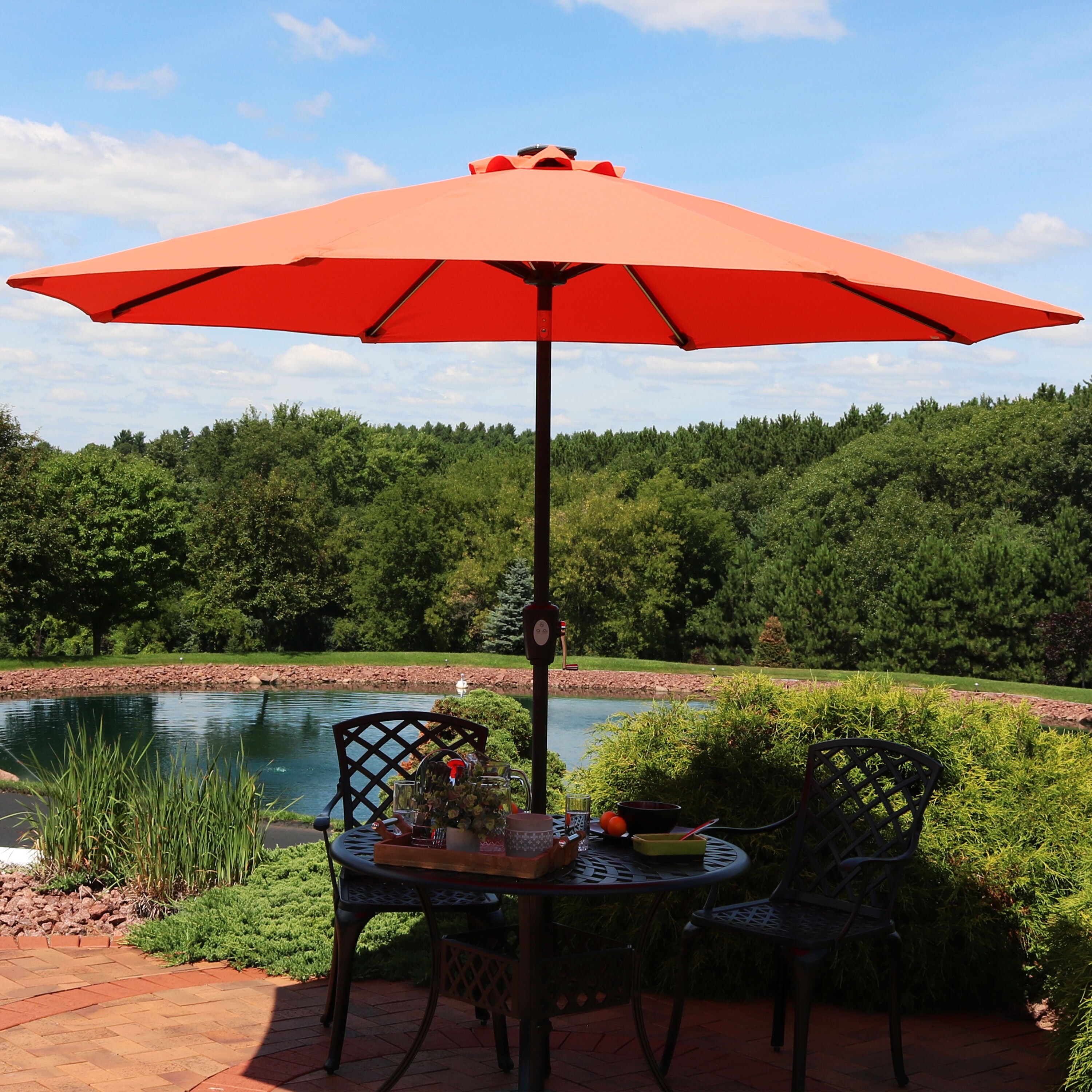 Shop Black Friday Deals On Sunnydaze 9 Fade Resistant Patio Umbrella Solar Led Lights Burnt Orange 9 Ft Overstock 28728035