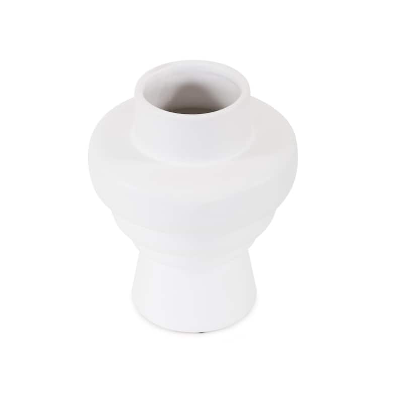 Allan Andrews Matte White Cylindrical Rounded Curved Ceramic Vase Collection