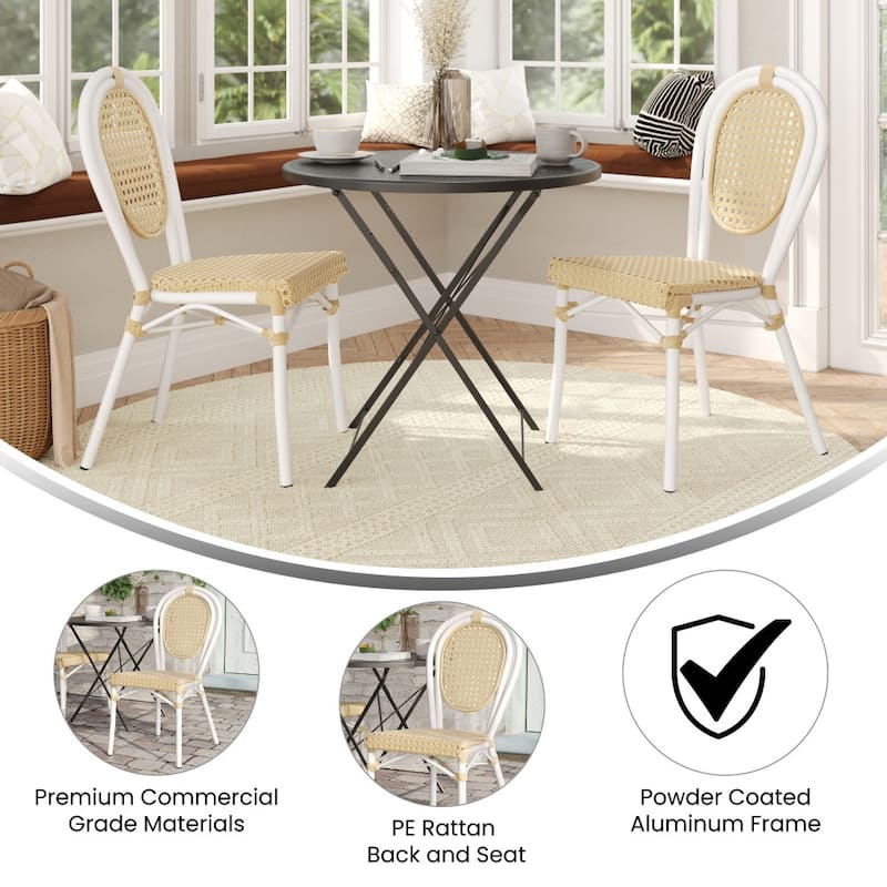 2 Pack All-Weather Commercial Paris Chairs with Metal Frames