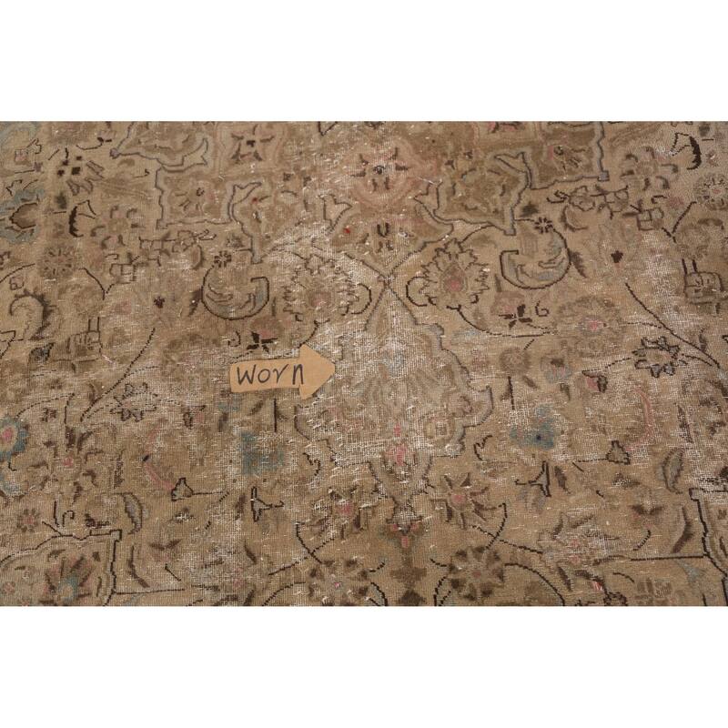 Hand Knotted Oriental 100% Wool Carpet Traditional Floral Brown Tabriz Area Rug - 11' 10'' X 8' 10''