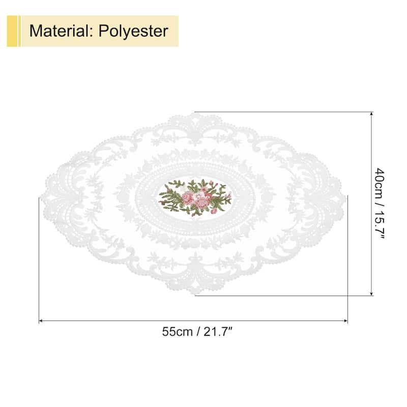 16x22-in Retro Lace Placemat Oval French Crochet Doilies Coasters White - White