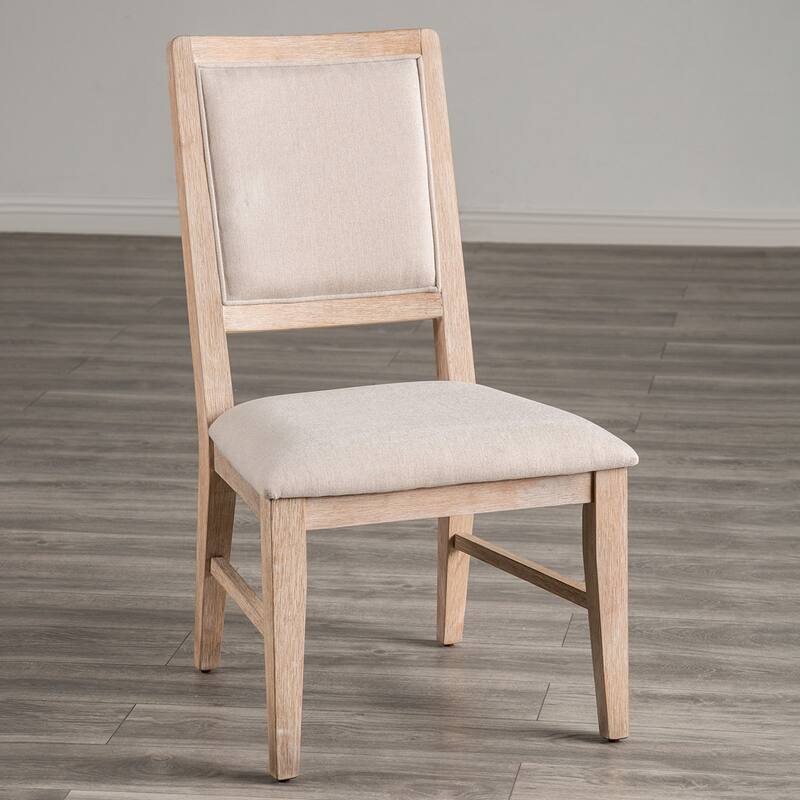 Set of 2 Wood and Fabric Dining Chairs in Distressed Natural