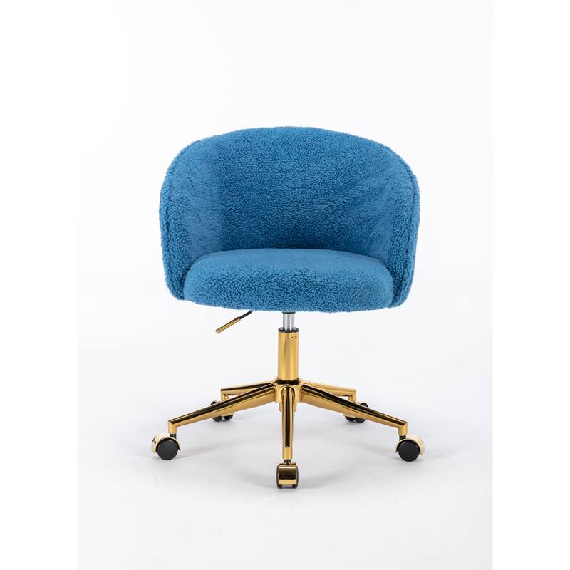 Chic Golden Foot Task Chair with Faux Wool Fabric, Adjustable Height, Rotatable, and Rolling Wheels for Bedroom or Vanity