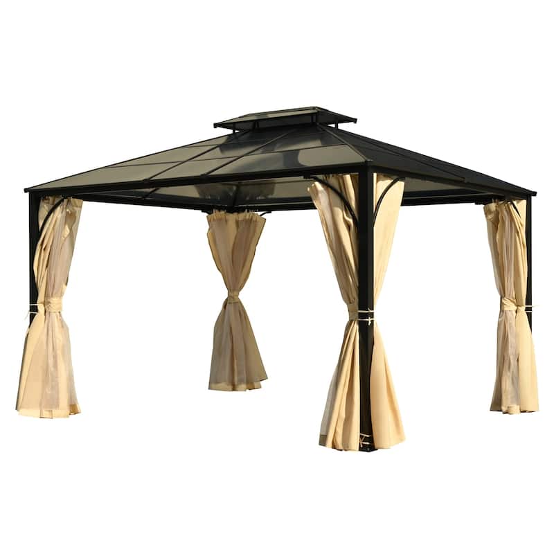 10'x12' Hardtop Outdoor Gazebo with Netting and Curtains for Patio or Backyard