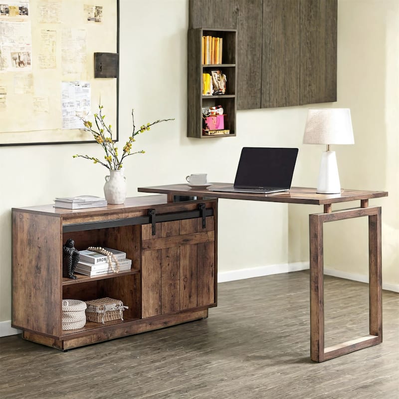 L-Shaped Workstation Home Office Desk - Dark Brown