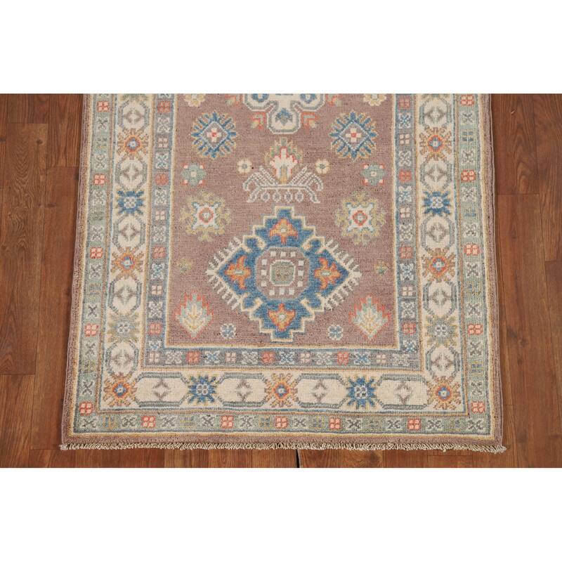 Geometric Kazak Oriental Runner Rug Handmade Wool Carpet - 2'9" x 9'10"