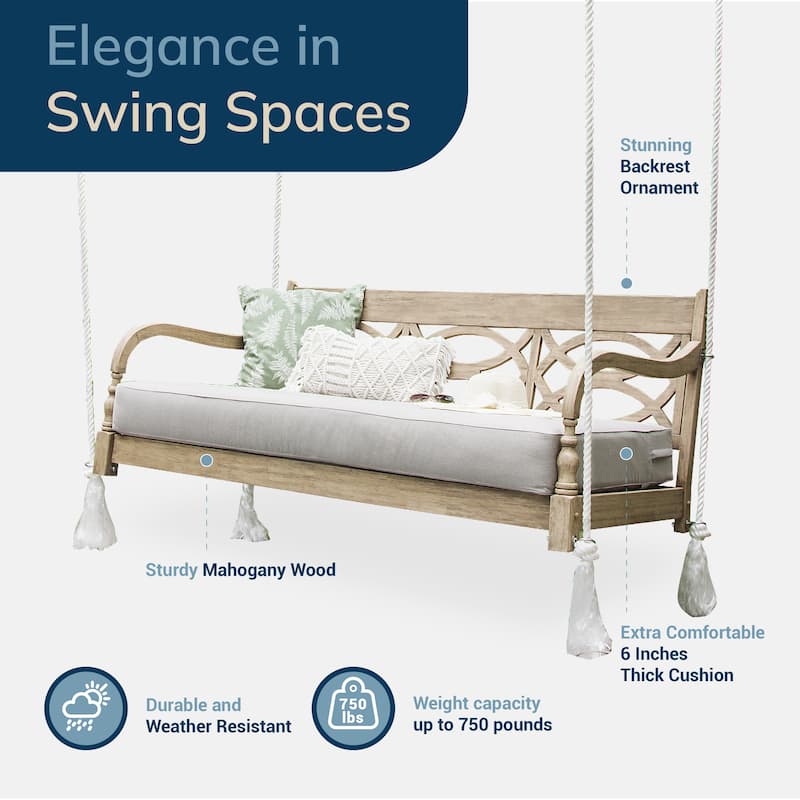 Cambridge Casual Renley Wood Outdoor Porch Swing Daybed with Cushion