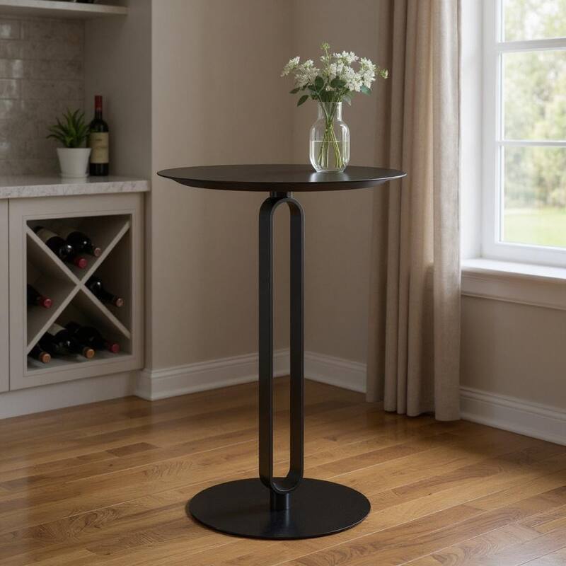 HomeRoots 24" Black Wood and Steel Rounded Bar Table - 24.00 in. x 41.30 in. x 24.00 in. - Black