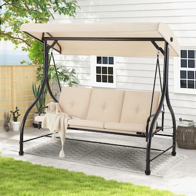 AECOJOY 3-Seat Outdoor Porch Swing w/ Canopy Outdoor Swing Bed