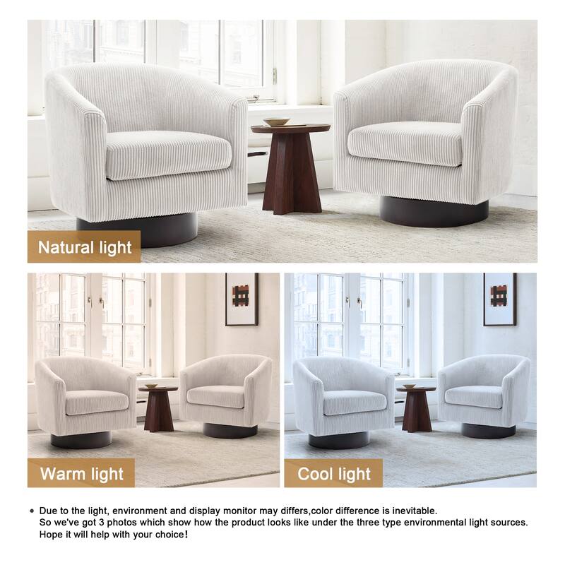 2 Set 360° Swivel Corduroy Accent Chairs Barrel Armchairs