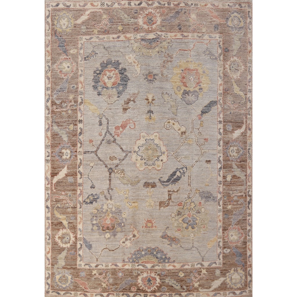 Hand Knotted Oriental 100% Wool Carpet Transitional All-Over Greys & Charcoal Oushak Area Rug - 6' 1'' X 4' 10''