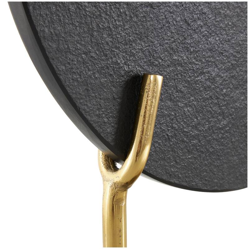 Black Marble Textured Disk Abstract Sculpture with Silver or Gold Stand