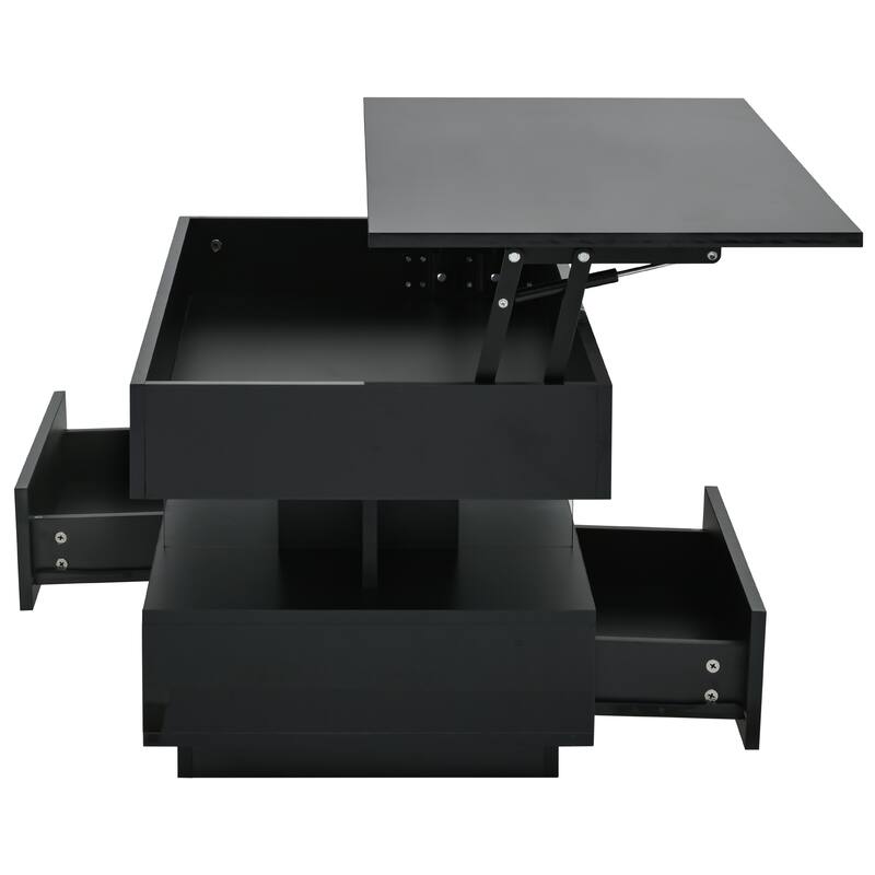 Lift Top Coffee Table with LED Lights, Drawers and Hidden Compartment