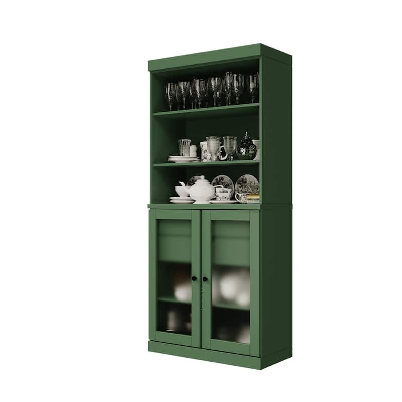 Palace Imports 100% Solid Wood Pantry Cabinet with Frosted Glass Doors, 2-Drawers and Adjustable Shelves - 32" x 71.5"