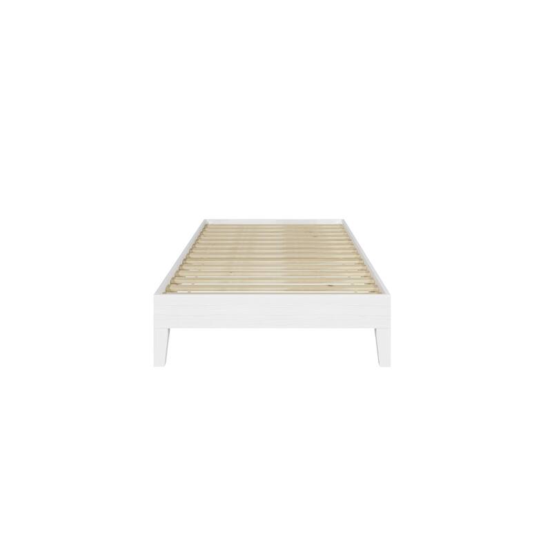 Twin Size Wood Platform Bed with 6.5" Under-Bed Storage and 14-Slat Support System