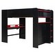 preview thumbnail 40 of 43, Full Size Wood Bunk Bed with Height-Adjustable Desk, Wardrobe, Ample Storage Space and RGB Light