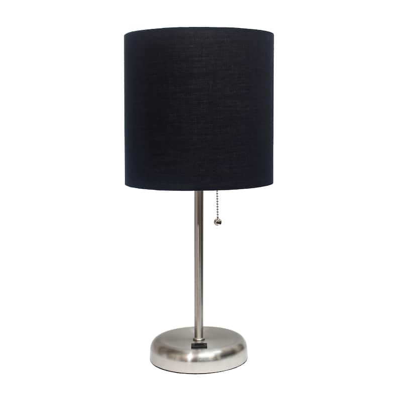 19.5" USB Port Feature Metal Lamp in Steel w Aqua Shade