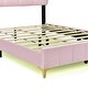 preview thumbnail 3 of 7, Full Size Velvet Platform Bed with LED Frame and Stylish Mental Bed Legs, Pink