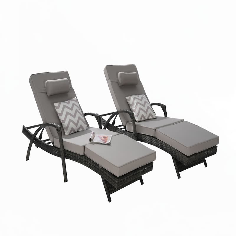 Outdoor Long Reclining Chair Set of 2 with Cushions