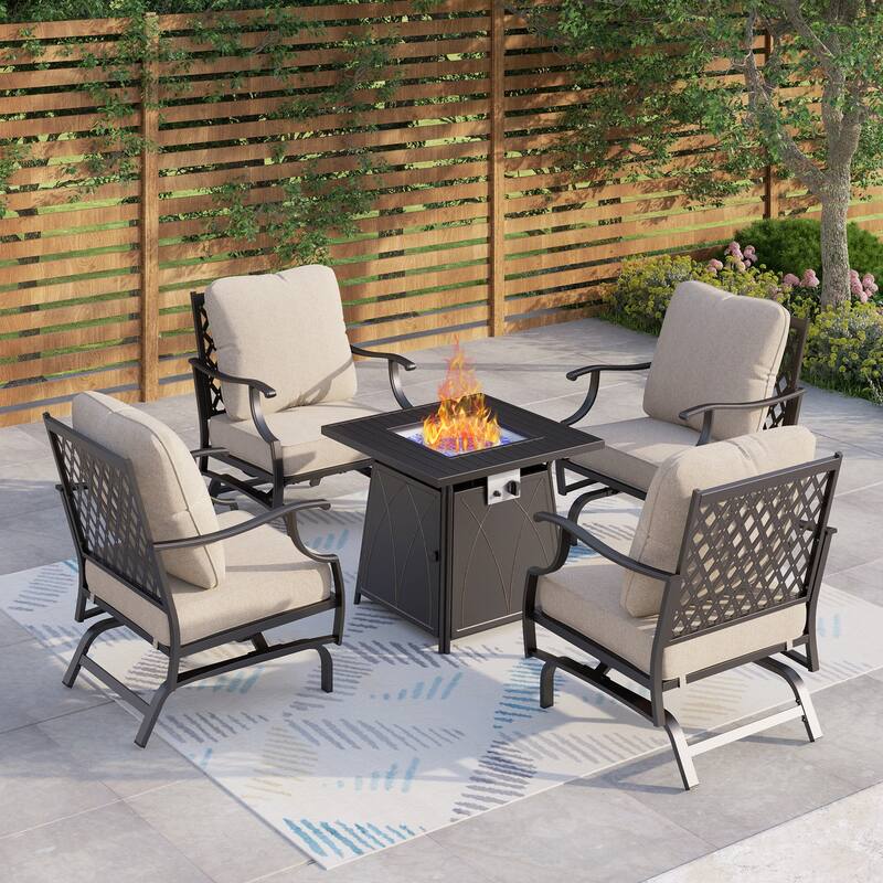 MAISON ARTS 5-Piece Patio Conversation Set with 28'' Gas Fire Pit Table