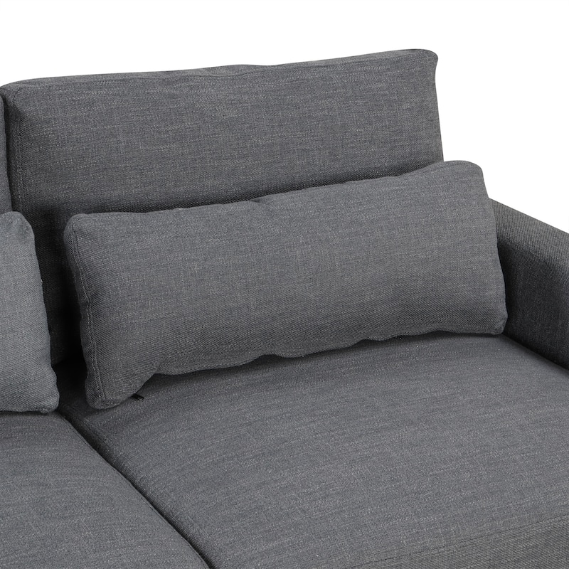 92.9" Linen L-Shaped Sectional Sofa with Removable Cushions and 3 Pillows