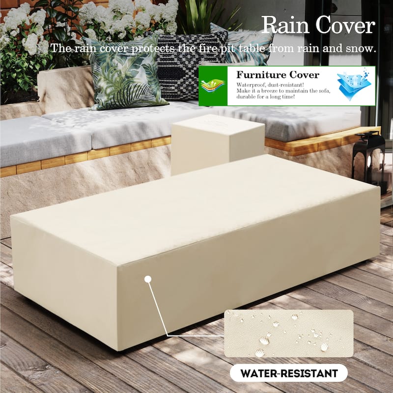 Patio Watcher 56in. Outdoor Rectangle Magnesium Oxide Fire Pit Table with Gas Tank Cover and Wind Guard
