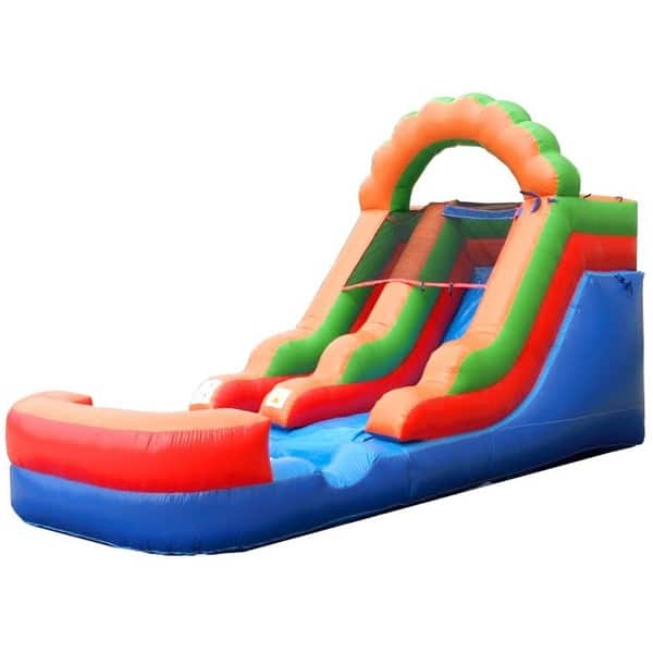 slide 2 of 5, Pogo Bounce House Crossover Kids Inflatable Water Slide, Rainbow with Blower, 12 ft