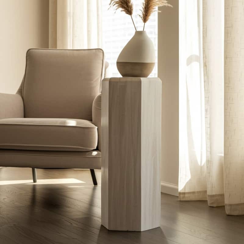 Natural Wood Side Table Elegant Geometric Design Narrow End Accent