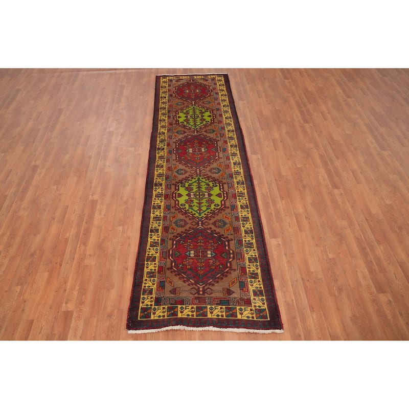 Hand Knotted Oriental 100% Wool Carpet Traditional Tribal Brown Ardebil Runner Rug - 11' 0'' X 3' 2''