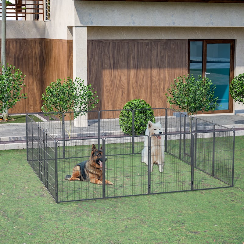Dog Playpen - 16-Panel Outdoor Pet Fence with Doors, Portable Exercise Pen for All Dog Sizes, Yard, RV & Camping