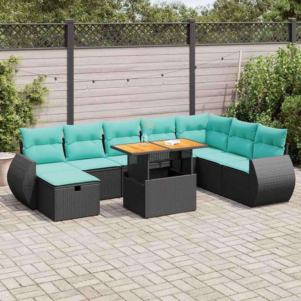 vidaXL Patio Sofa Set with Cushions Outdoor Furniture 9 Piece Poly Rattan