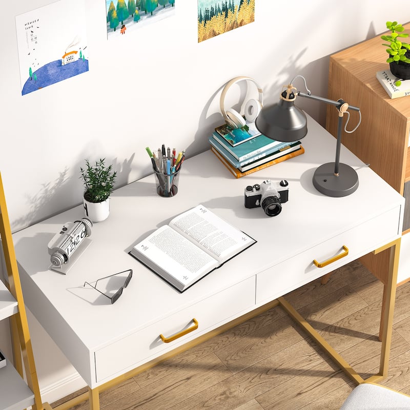 Modern Computer Desk / Writing Desk with 2 Drawers for Bedroom, Home Office