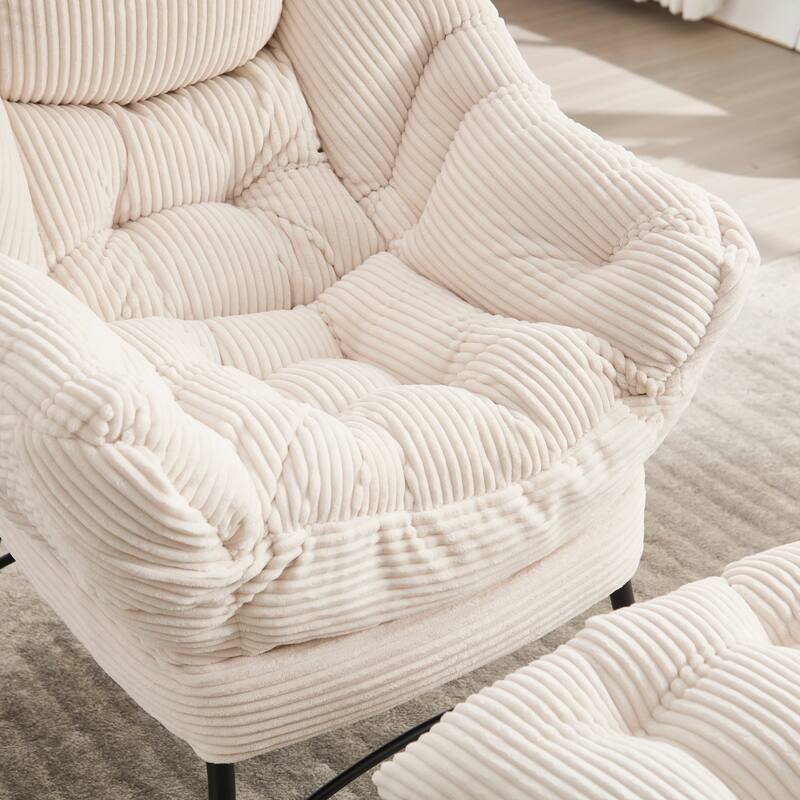 Lazy Chair Accent Chair with Ottoman - White