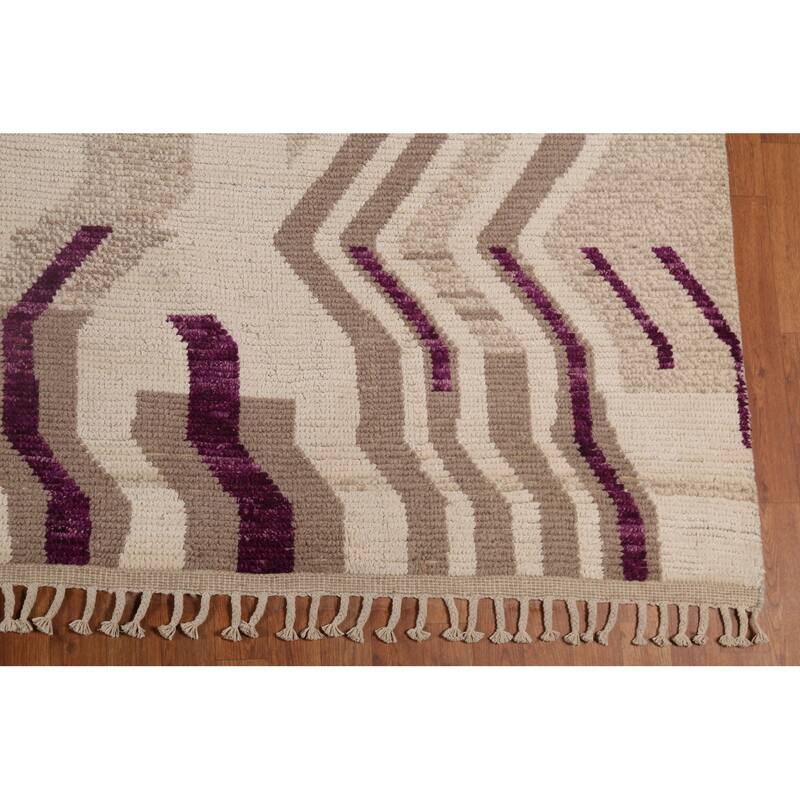 Earth Tone Moroccan Large Area Rug Handmade Beige Wool Carpet - 9'10"x 14'5"