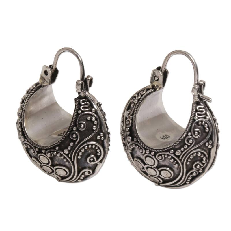 NOVICA Handmade Sterling Silver 'Paradise' Hoop Earrings (Bali)