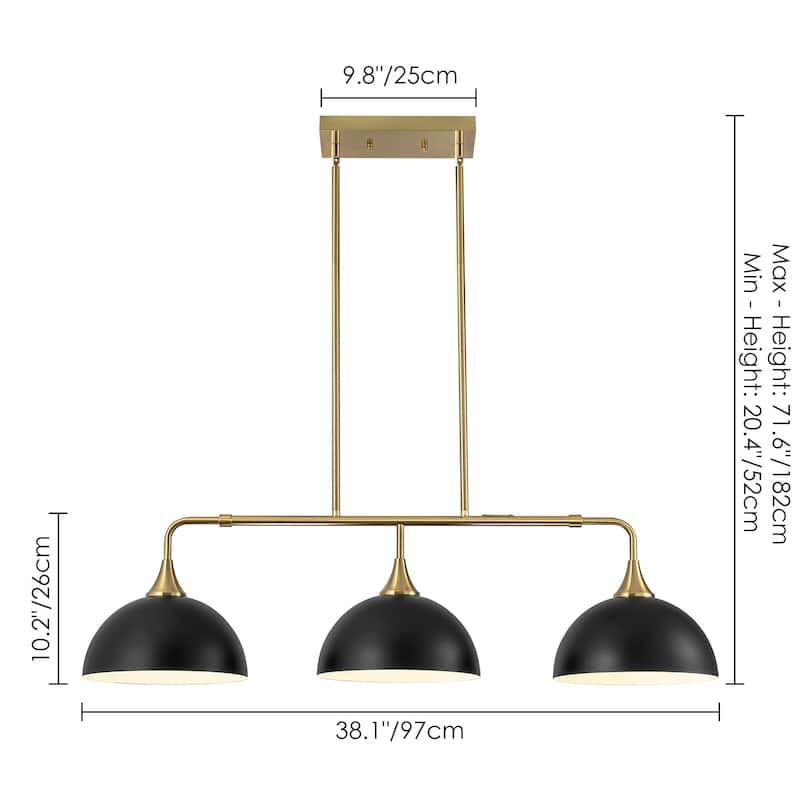 3-Light Industrial Linear Dome Pendant Lights for Kitchen Island