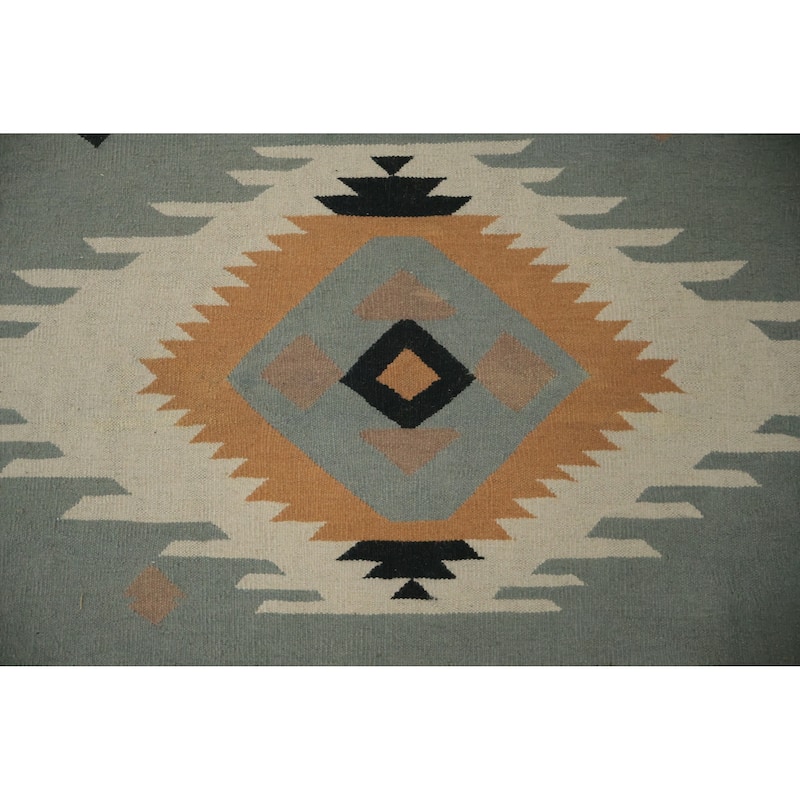 Hand Woven Oriental 100% Wool Carpet Southwestern Tribal Greys & Charcoal Kilim Area Rug - 12' 0'' X 12' 0''