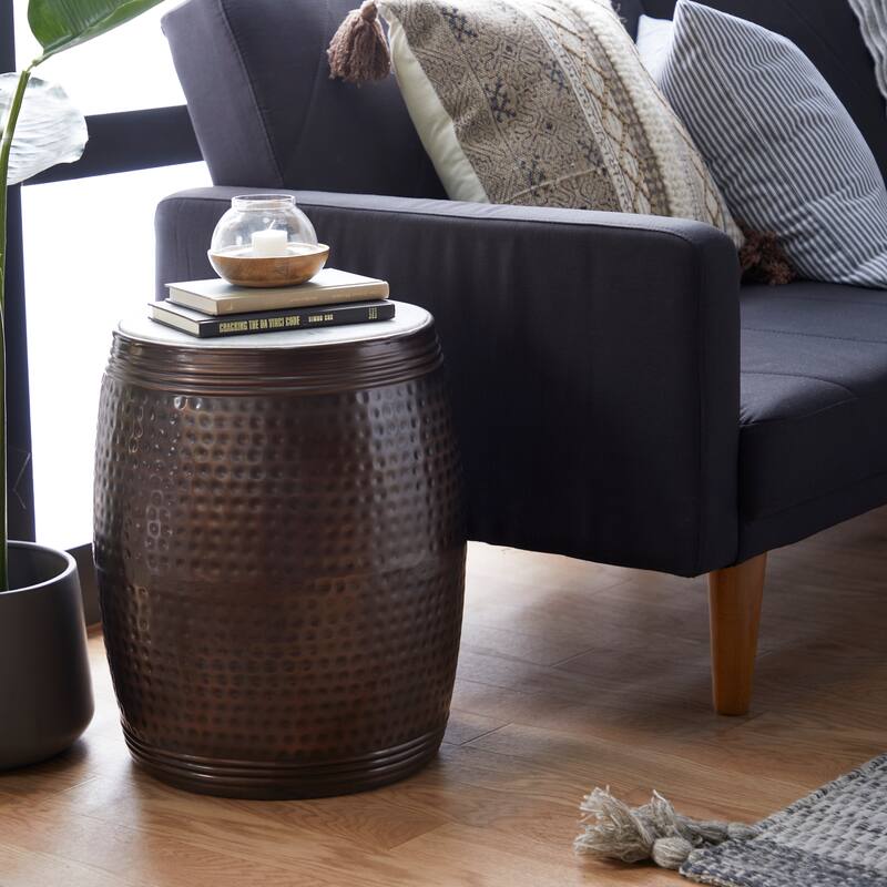 Brown Metal Accent Table with Marble Top - Brown