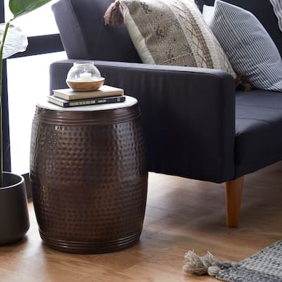 Brown Metal Accent Table with Marble Top