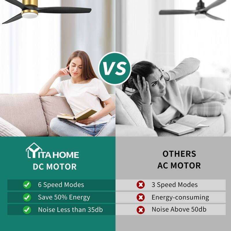Moasis 52" LED Ceiling Fan Light with 3 Solid Wood Blades