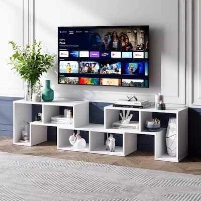 3 Pieces TV Console Stand Modern Storage Bookcase White - 65 inches