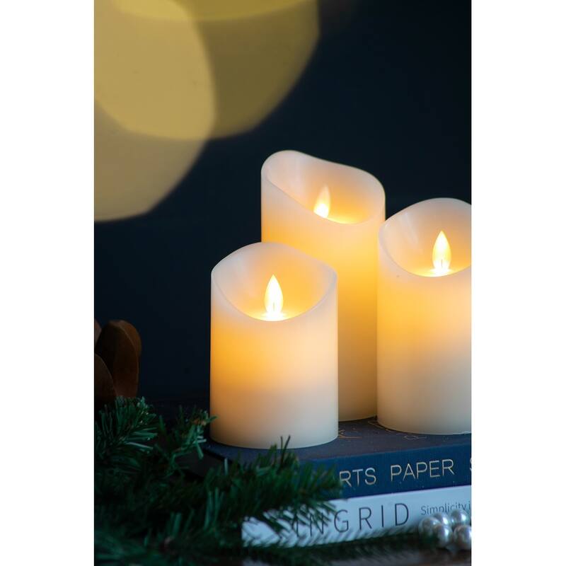 Set of 3 LED Candles with Remote Timer, L:D3X6" M:D3X5" S:D3X4"