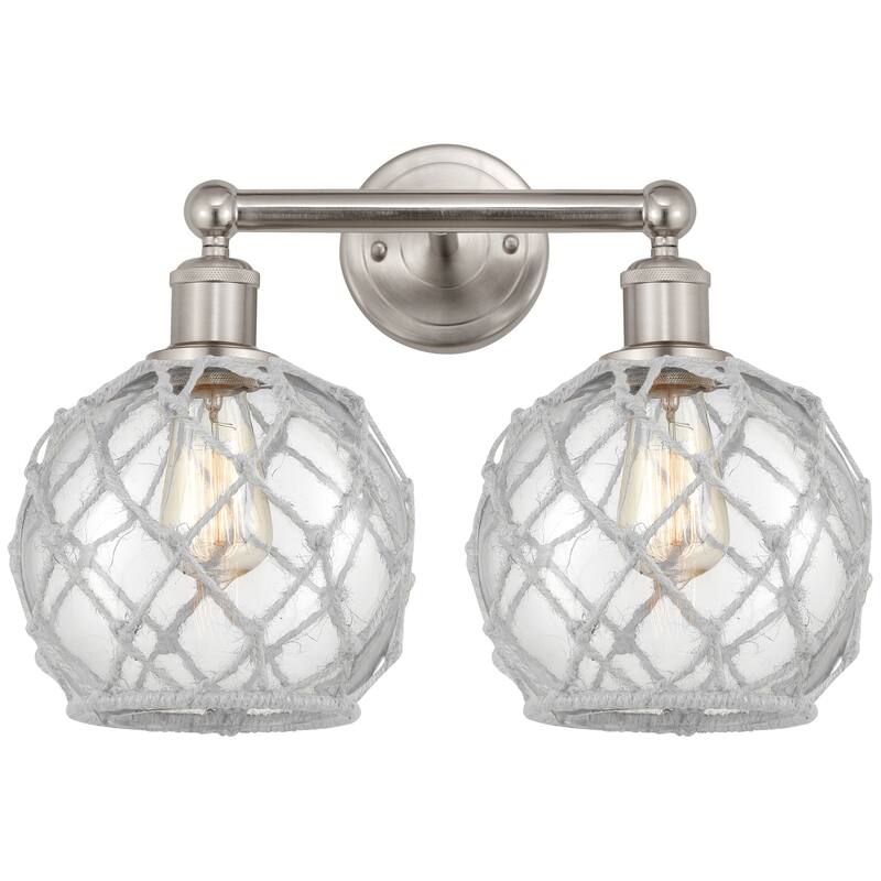 Innovations Lighting 616-2W-13-17 Farmhouse Rope Vanity Farmhouse Rope - Brushed Satin Nickel / Clear Glass with White Rope