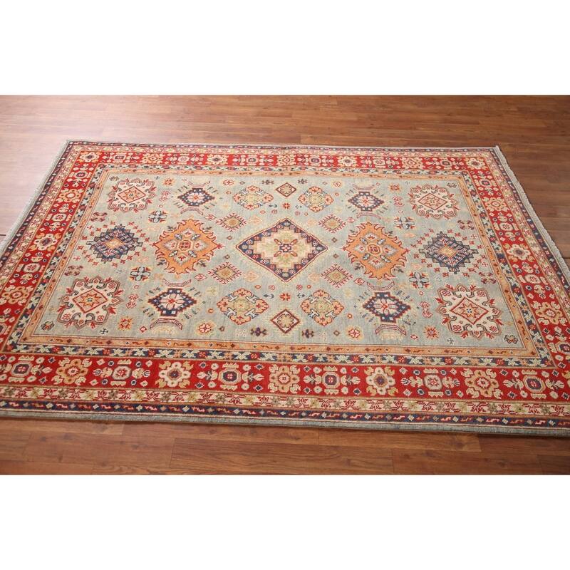 Geometric Kazak Area Rug Handmade Wool Carpet - 4'10" x 6'11"