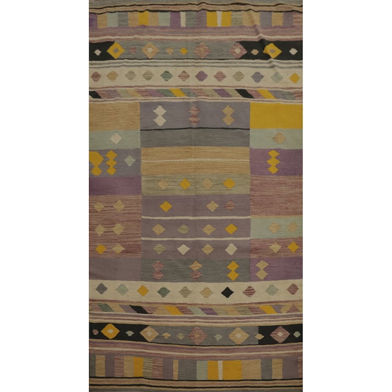 Hand Woven Oriental 100% Wool Carpet Southwestern Tribal Purples Kilim Area Rug - 7' 11'' X 4' 10''