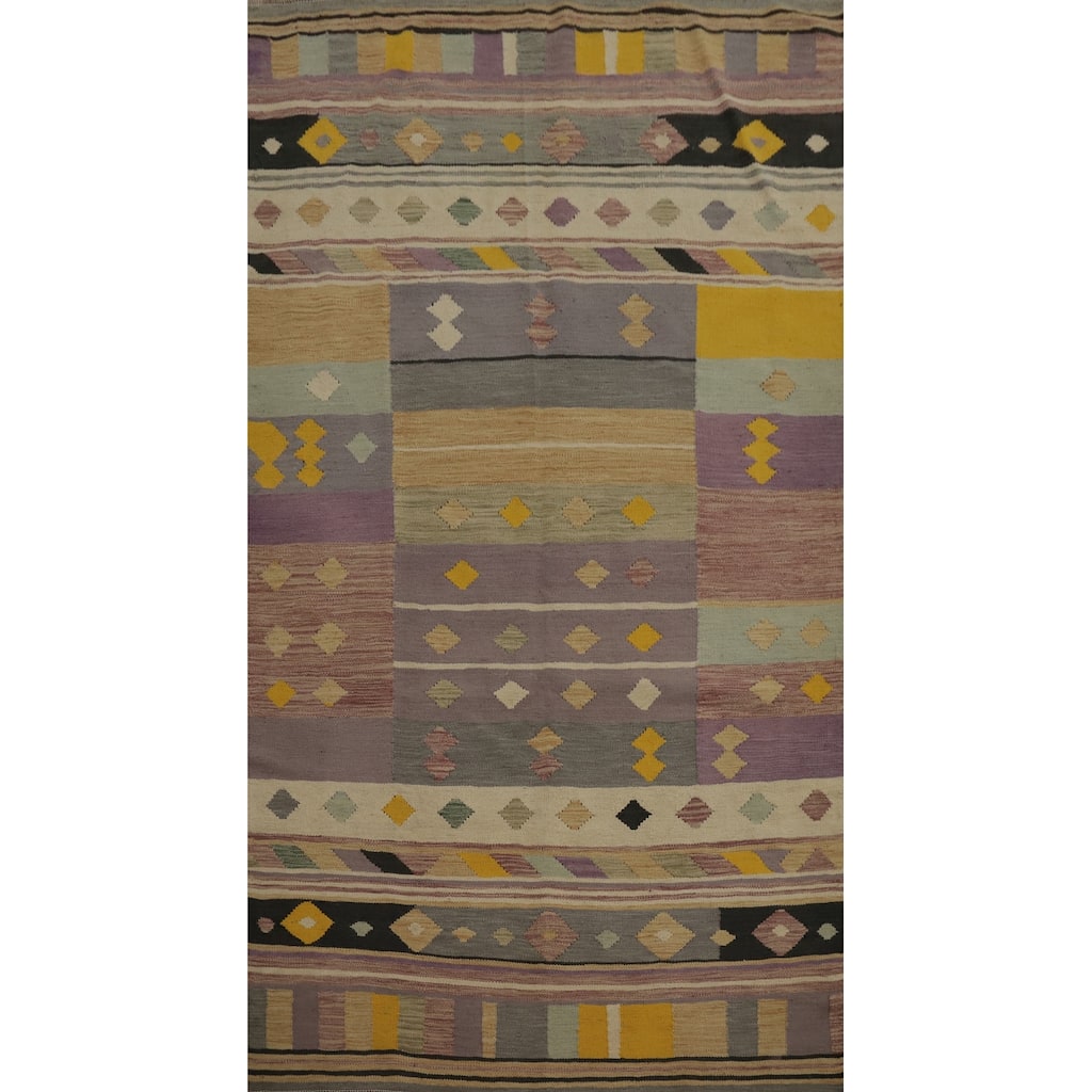 Hand Woven Oriental 100% Wool Carpet Southwestern Tribal Purples Kilim Area Rug - 7' 11'' X 4' 10''