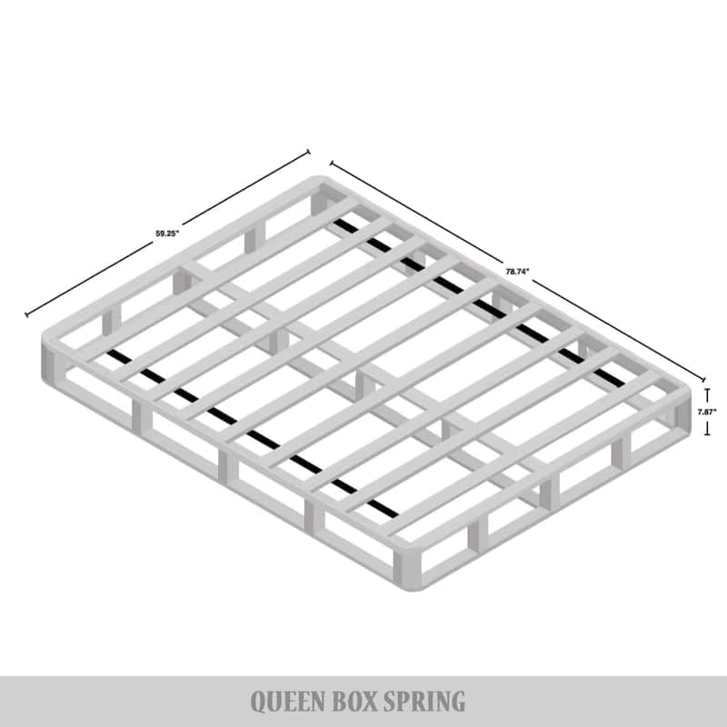 CraftPorch Solid Wood 8Inch Box Spring Foundation with Wood Slats with Black Linen Cover Bed