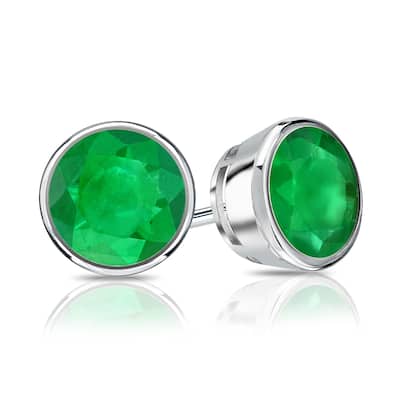 Auriya 14k Gold 3/5ctw Bezel-set Emerald Gemstone Stud Earrings