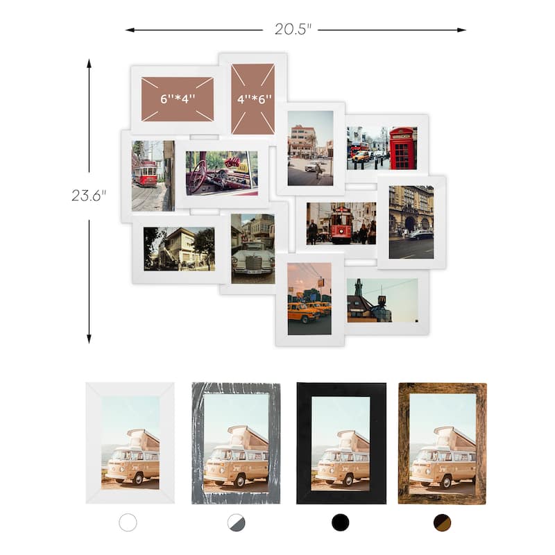 HELLO LAURA Stylish Modern 12-Image Collage Photo Frame - White Glossy Finish