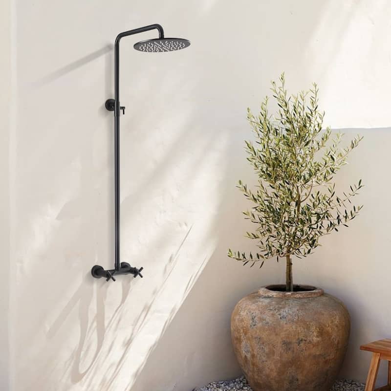 48"H Solid Brass Outdoor 10 Inch Round Rain Shower Set with Dual Cross Handle